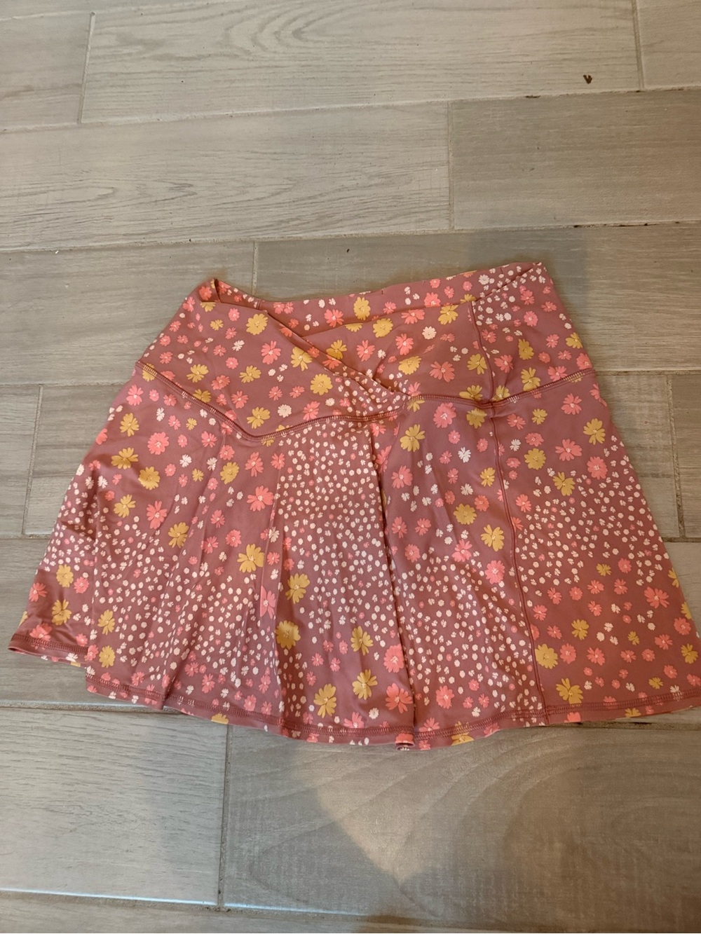 aerie Pink Floral Circle Skirt with Yellow Accents
